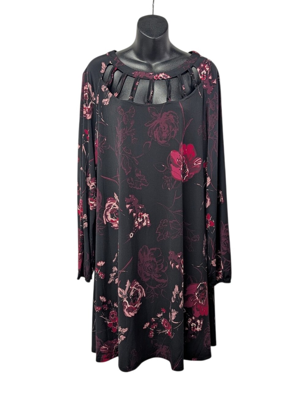 Maurices Dress Women's Black Floral Balloon Sleeve Cutout Neck Shift 2XL NWT